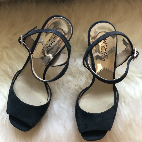 Michael Kors Blue Suede Platform Heeled Sandals - Picture 4 of 6